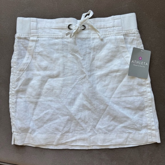 Athleta Women’s Tie Waist 100% Linen Seline White Pull On Skirt Size 2 NWT - Picture 2 of 6